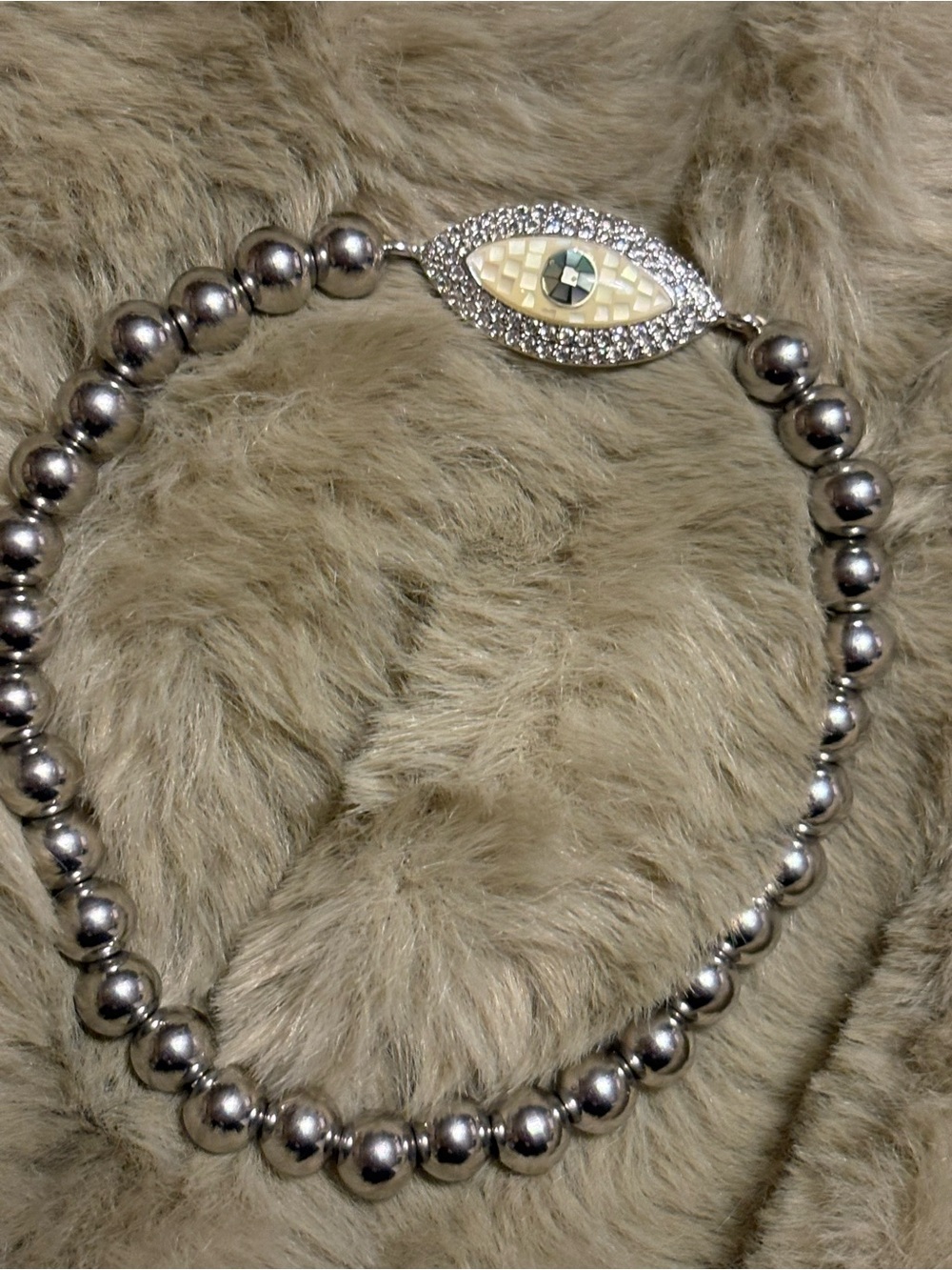 Silver Beaded Evil Eye  Bracelet